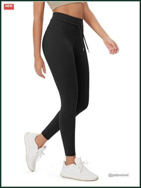 High Waist Drawstring Leggings 25" Inseam 7/8 Length Gusset Crotch Yoga Pants